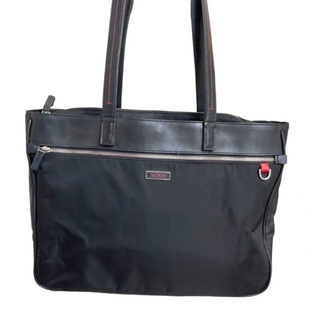 Tumi black nylon and leather laptop tote bag